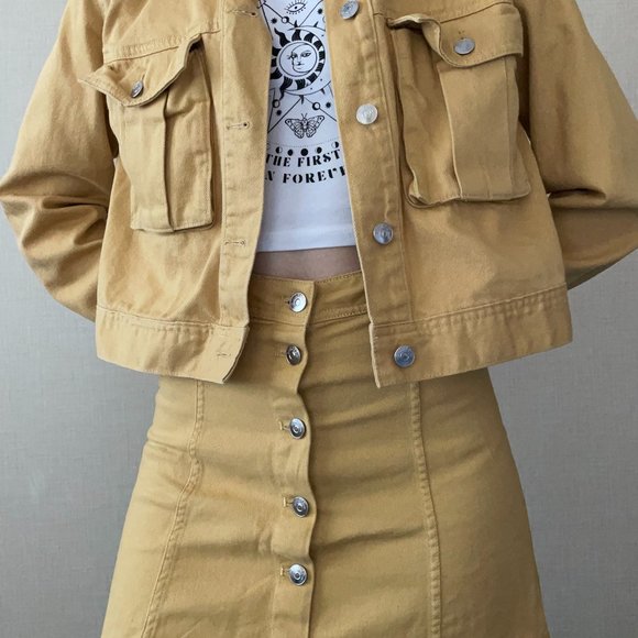 Yellow A-Line Denim Skirt with Denim Jacket - Picture 1 of 7